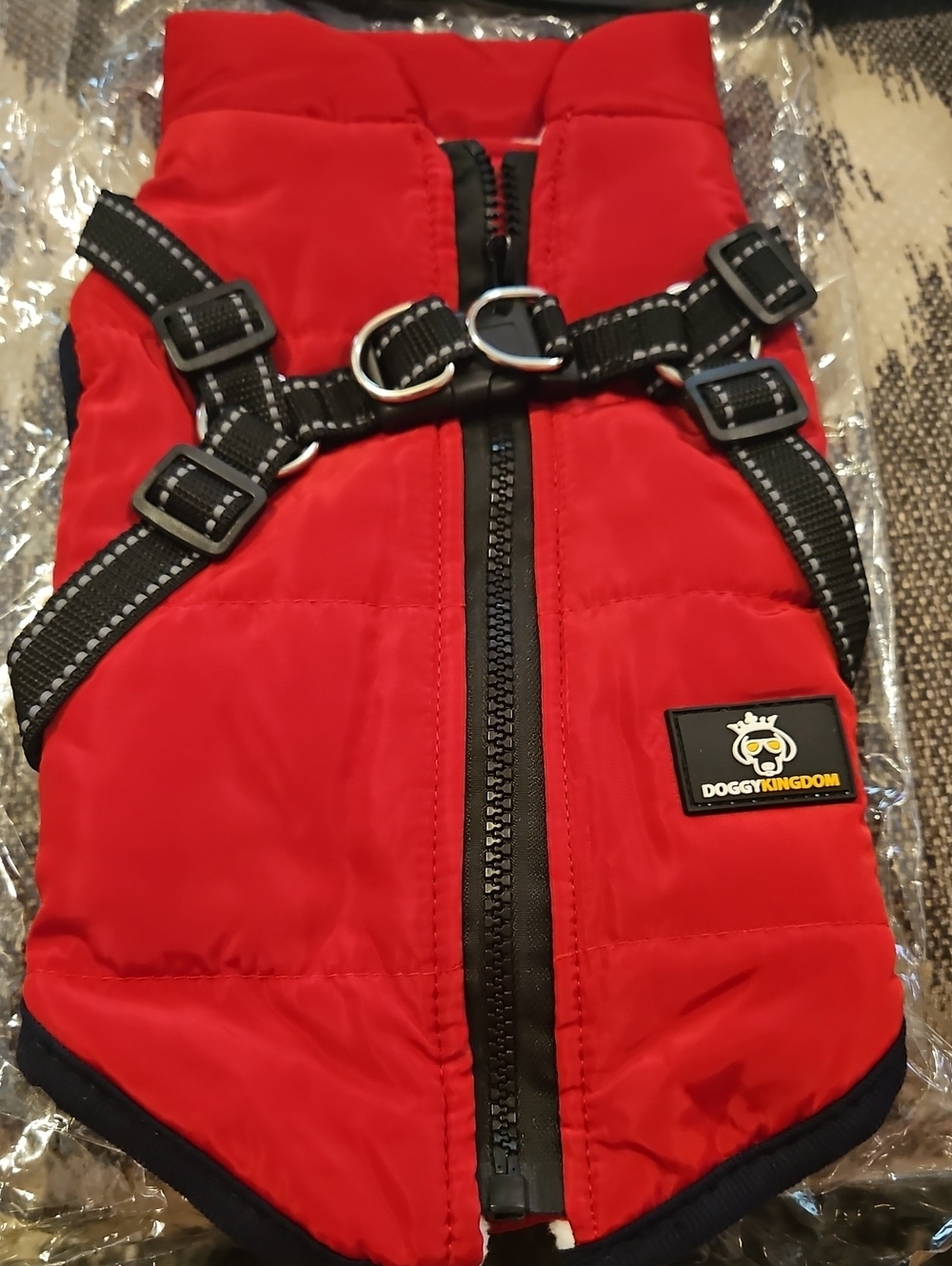 DoggyKingdom Red Puffer Dog Harness Coat